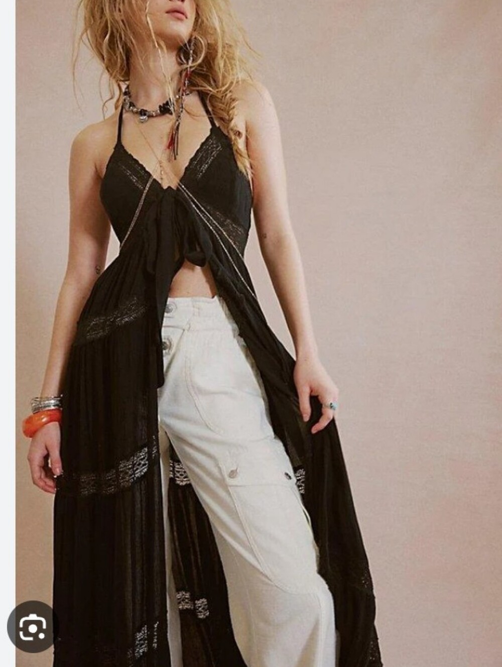 Free People Free Es't Lorelai Black Long Back Crop top. Small Nwt